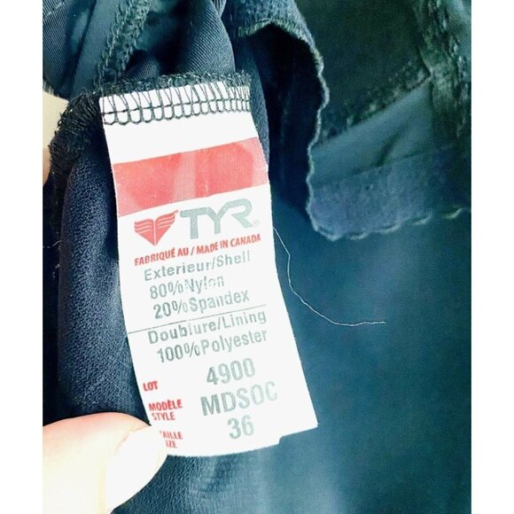 Vintage TYR MDSOC Athletic Black Grey One Piece Swimsuit 36/XL - Picture 7 of 7